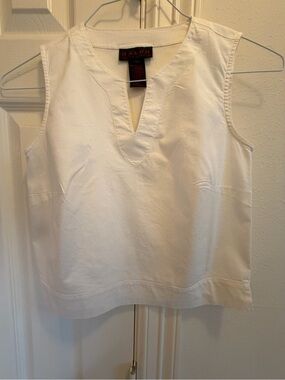 Ralph Lauren Cream V-Notch Sleeveless Cotton Tank